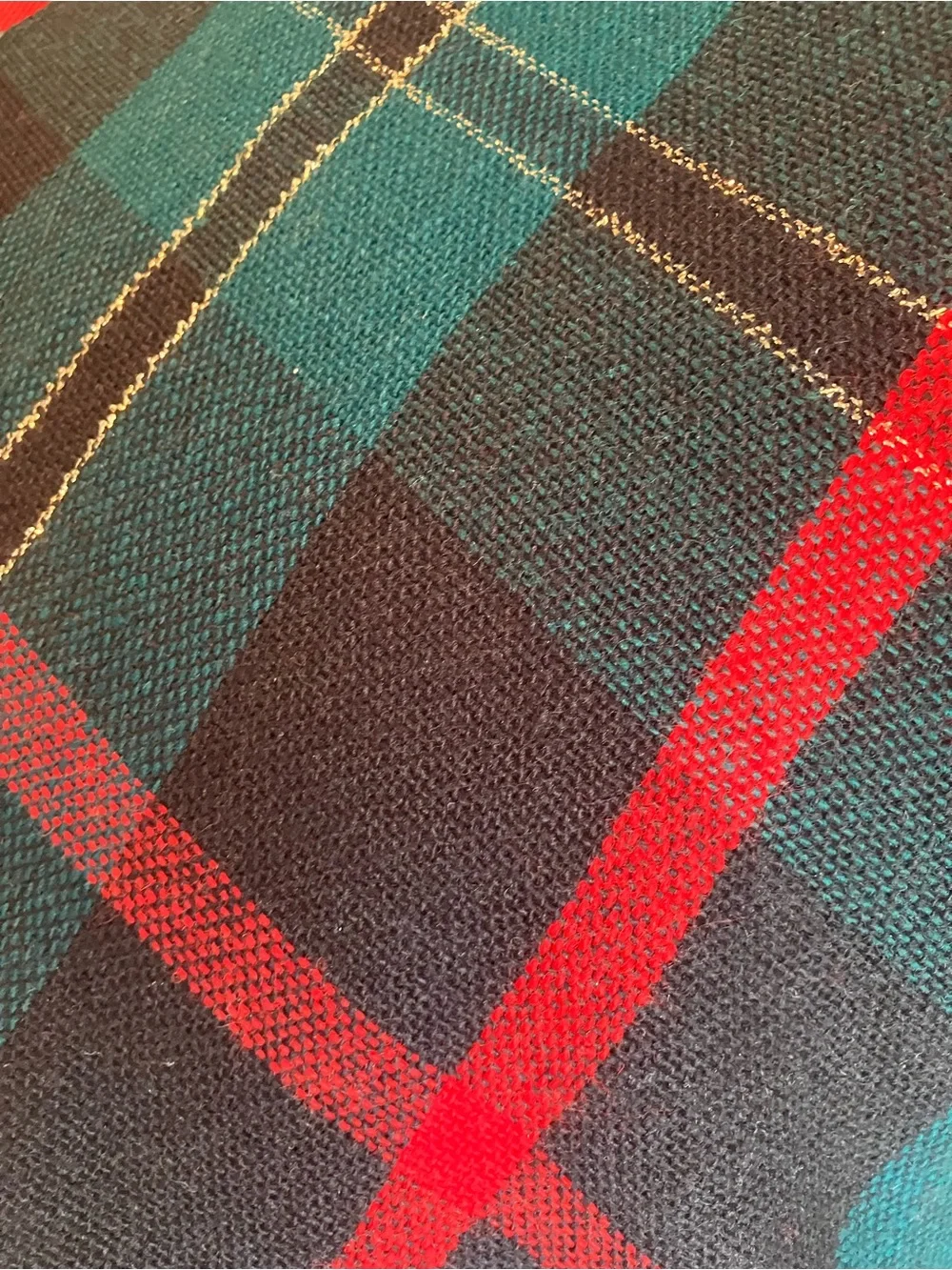Green, Red & Black Plaid with gold metallic thread Windowpane tablecloth